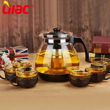 Load image into Gallery viewer, მინის ჩაიდანი უჟანგავი ფოლადის ფილტრით და 6 ჭიქით Lilac LC-007