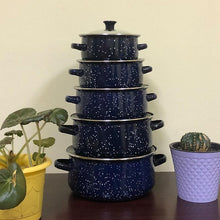 Load image into Gallery viewer, ემალის ქვაბების ნაკრები RUIBEITU 5PCS Blue