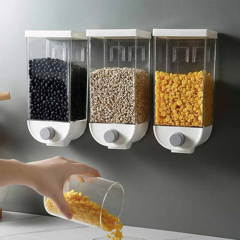 3 ცალი - კედელზე დასამაგრებელი მარცვლეულის შესანახი ორგანაიზერ-დისპენსერი Cereal Dispenser